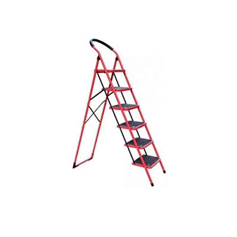 Hawk King 6 Steps Alloy Steel Red Folding Ladder
