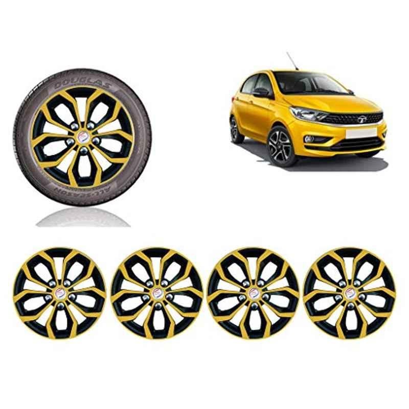 Auto Pearl 4 Pcs 13 inch Golden & Black ABS Hubcap Wheel Cover Set with Retention Ring for Tata Tiago2020�XBXEXM