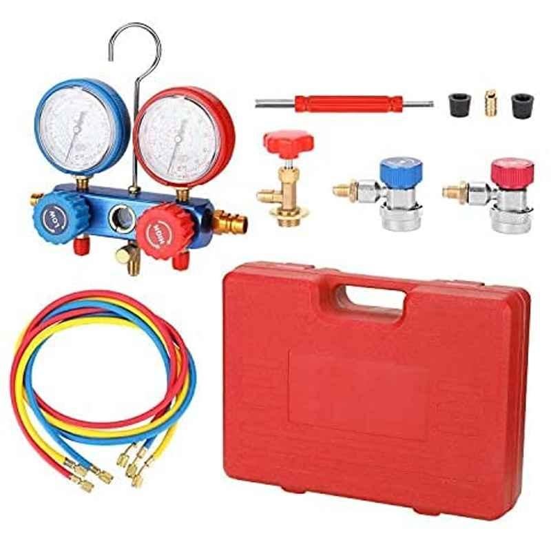 Abbasali Manifold Dual Gauges, Refrigeration Equipment Pressure Measuring Tool with 3 Recharge Hoses Kit
