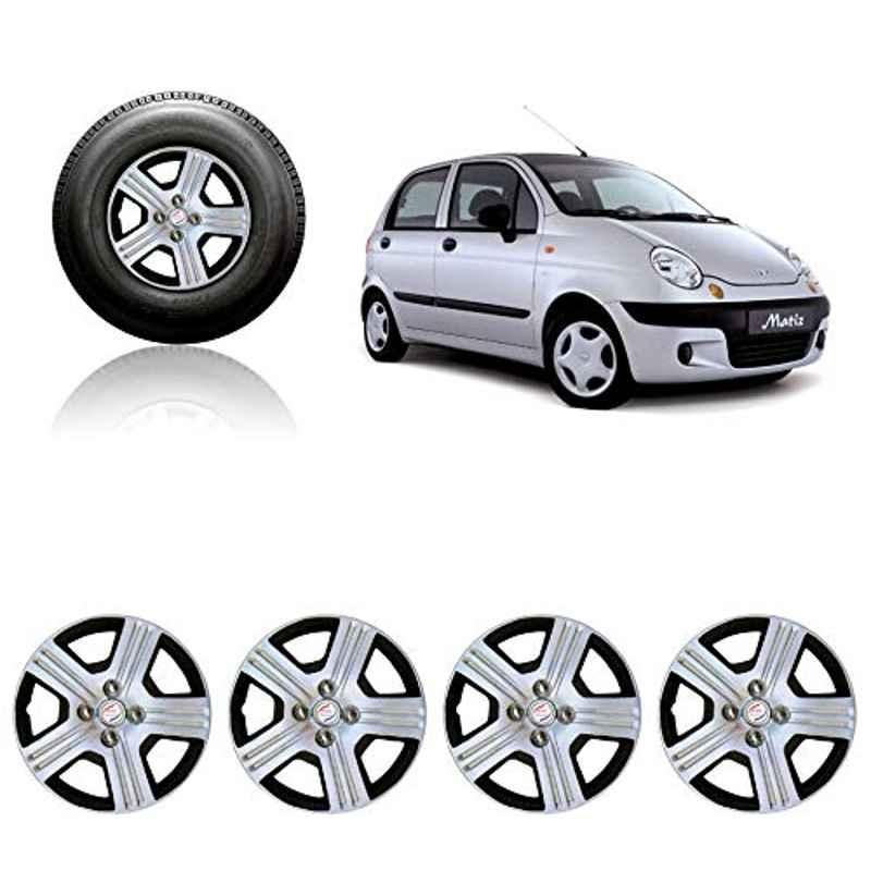 Auto Pearl 4 Pcs 13 inch ABS Silver & Black Press Type Wheel Cover Set for Daewoo Matiz