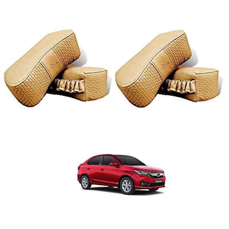 Kozdiko 4 Pcs CV Designer Beige Leatherite Neck Rest Car Cushion Pillow Set for Honda Amaze New2018
