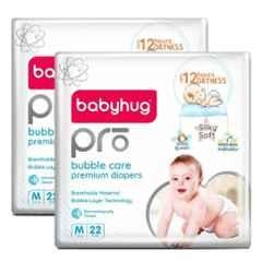 Baby Hug Pro 22 Pcs Bubble Care Premium Diapers Pant Packet, Size: Medium, (Pack of 2)