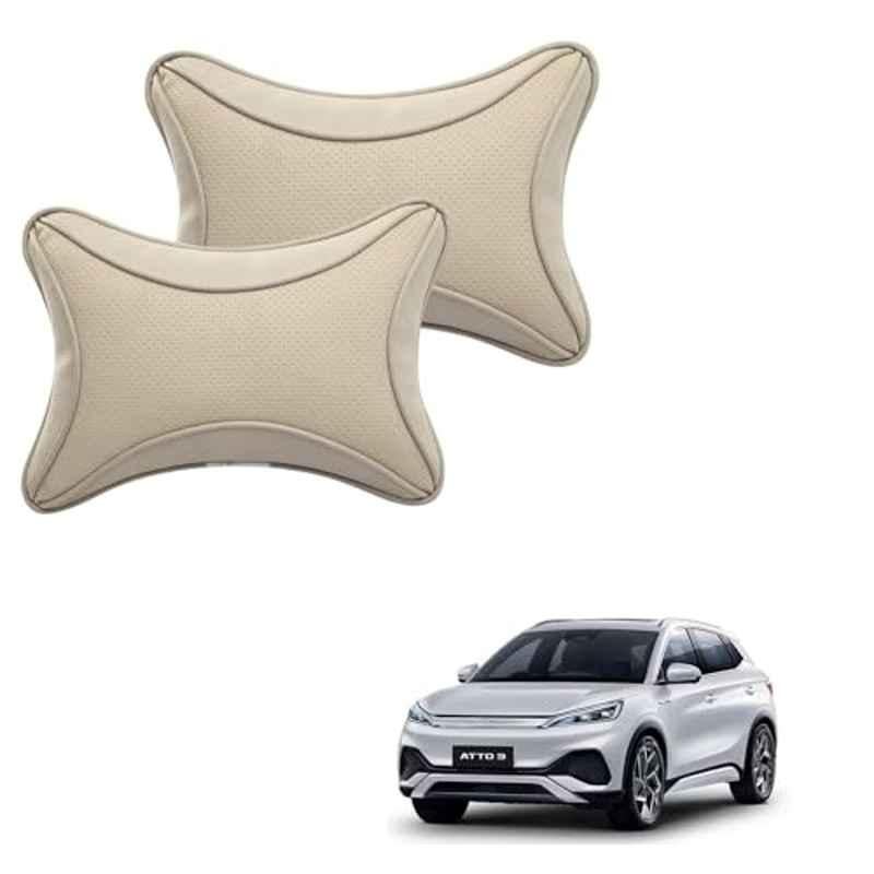 Kozdiko 2 Pcs Memory Foam & Polyester Beige Dots Car Neck Rest Pillow Set for BYD Atto 3, XNVJVHGJFH35