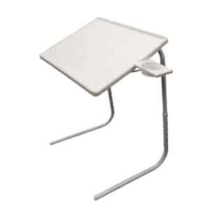 Table Mate 50x75x70cm Plastic White Portable Laptop Table, TMg01-Glass Holder