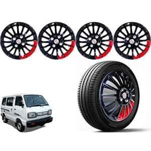 Auto Pearl 4 Pcs 12 inch Polypropylene Black & Red Press Type Car Wheel Cover Set with Retention Ring for Maruti Suzuki Omni