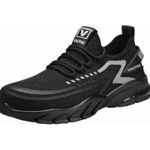 VACPAC Bold Mesh Steel Toe Black & Grey Sports Safety Shoes for Work & Daily Use, Size: 8