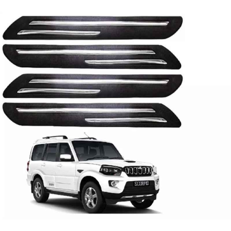 Sca Rubber Car Side Bumper Protector Guard with Double Chrome Strip for Mahindra Scorpios5 All Model Black Set Of 4, SCA-PZXAL3
