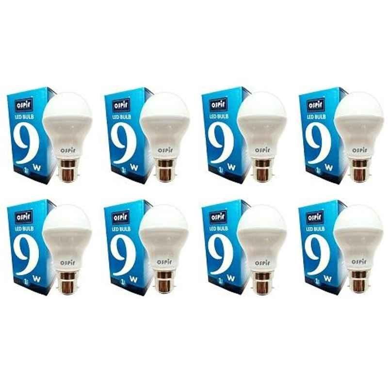 Ospir 9W B22 Cool Day White Round LED Bulb (Pack of 8)