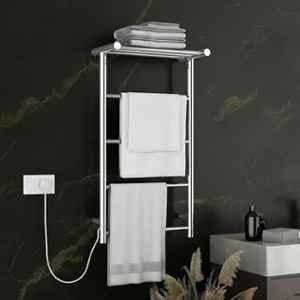 Plantex 900x500x250mm Chrome Electric Heated Towel Rail for Bathroom/4-Bar Wall Mounted Towel Warmer/304 Grade Stainless Steel Towel Bar/Fast Heating & Rust Proof