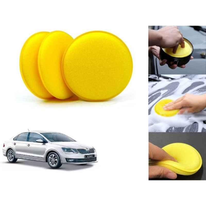 Auto Pearl Polyurethane Beige Washing & Waxing Polish Foam Sponge for Rapid T3 2020 (Pack of 3)