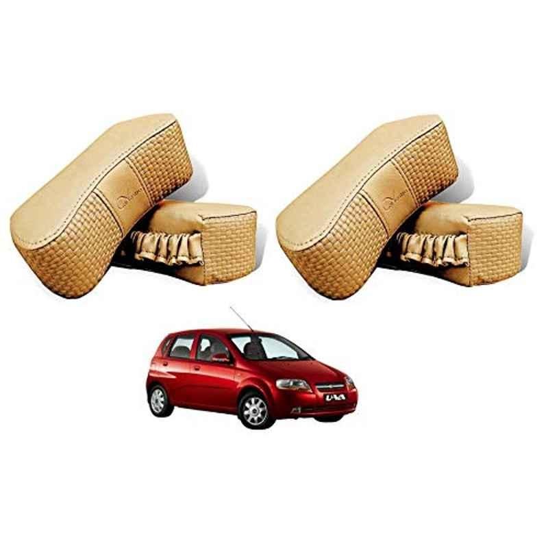 Kozdiko 4 Pcs CV Designer Beige Leatherite Neck Rest Car Cushion Pillow Set for Chevrolet UVA
