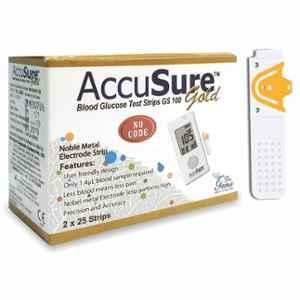 Accusure GS 100 Gold Blood Glucose Monitor with 50 Test Strips