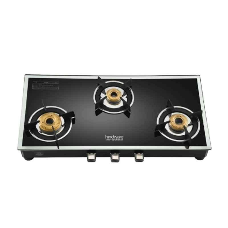 Hindware Vego 3B AI Glass Top Cooktop with 3 Brass Burner & Automatic Ignition, CT 100178
