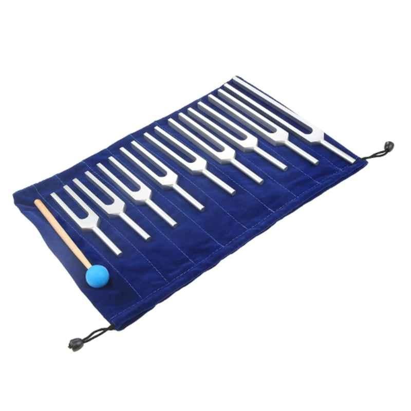NESCO 9 Pcs Sacred Solfeggio Aluminum Alloy Tuning Fork Set with Rubber Mallet, LH-SS9