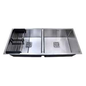 Crocodile 45x20x10 inch Double Bowl Stainless Steel Diamond Cut Kitchen Sink, CR-07