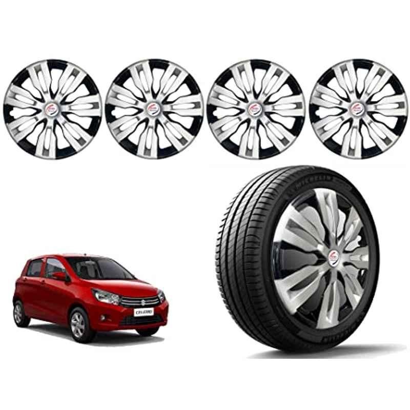 Auto Pearl 4 Pcs 14 inch Polypropylene Silver & Black Press Type Car Wheel Cover Set with Retention Ring for Maruti Suzuki Celerio VXI 2014 Onwards, 14WC_Dzire2017_DC_CelerioVXI2014onw