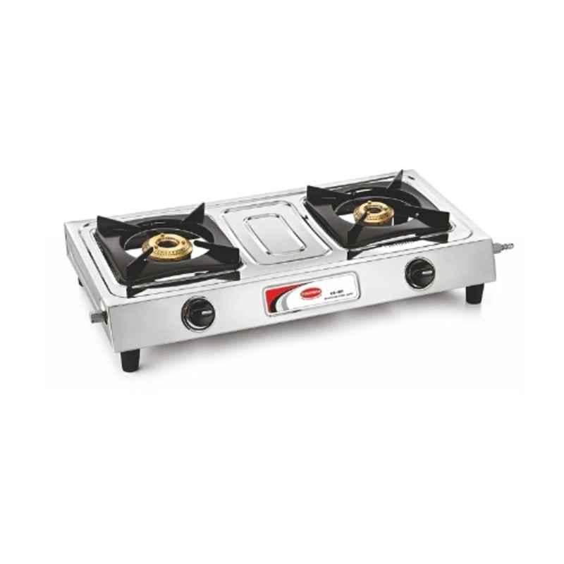Padmini 2 Burner Silver Manual Ignition Stainless Steel Gas Stove, 2BR CS-201