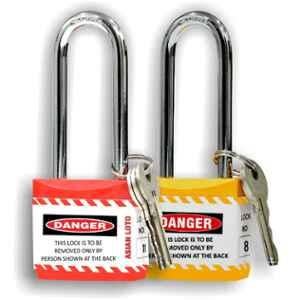 Asian Loto 2 Pcs 65mm Red & Yellow Long Shackle Jacket Padlocks Set for Safety, ALC-LPL-RY