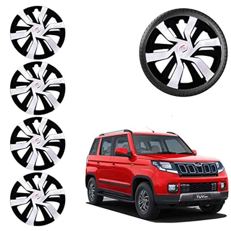 Auto Pearl 4 Pcs 15 inch ABS Black & White Car Wheel Cover Set for Mahindra TUV 300