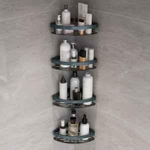 Plantex Self Adhesive Corner Shelf for Bathroom Wall/Aluminium & Stainless Steel Corner Shelf/Storage Organizer/Bathroom Accessories Set- (Pack of 4) 8x8 inch, Cadet Blue & Black