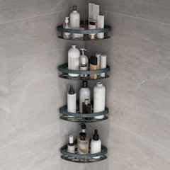 Plantex Self Adhesive Corner Shelf for Bathroom Wall/Aluminium & Stainless Steel Corner Shelf/Storage Organizer/Bathroom Accessories Set- (Pack of 4) 8x8 inch, Cadet Blue & Black