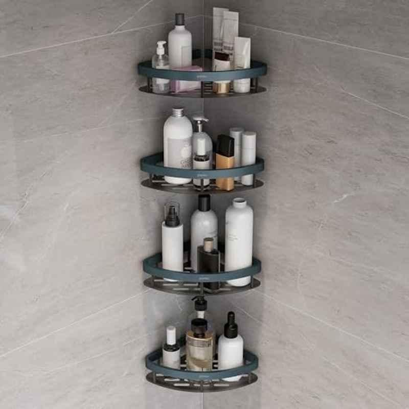 Plantex Self Adhesive Corner Shelf for Bathroom Wall/Aluminium & Stainless Steel Corner Shelf/Storage Organizer/Bathroom Accessories Set- (Pack of 4) 8x8 inch, Cadet Blue & Black