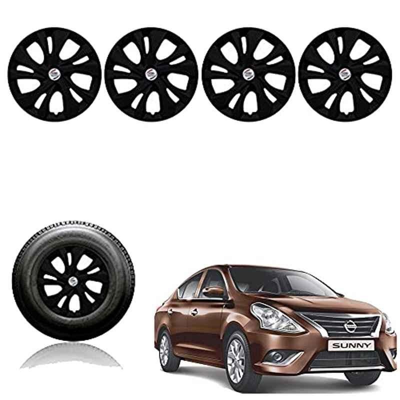 Auto Pearl 4 Pcs 14 inch Plastic Black Press Fitting Wheel Cover Set for Nissan Sunny