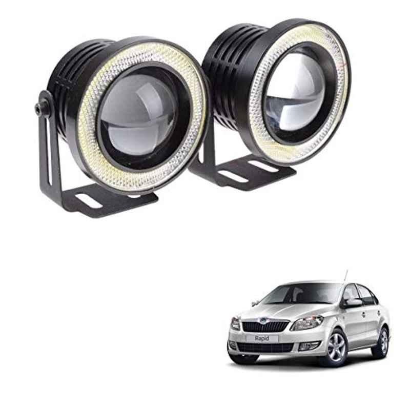Kozdiko 2 Pcs 15W 3.5 inch High Power White LED Projector COB Fog Light Set with White Angel Eye Ring for Skoda Rapid, koz_89390