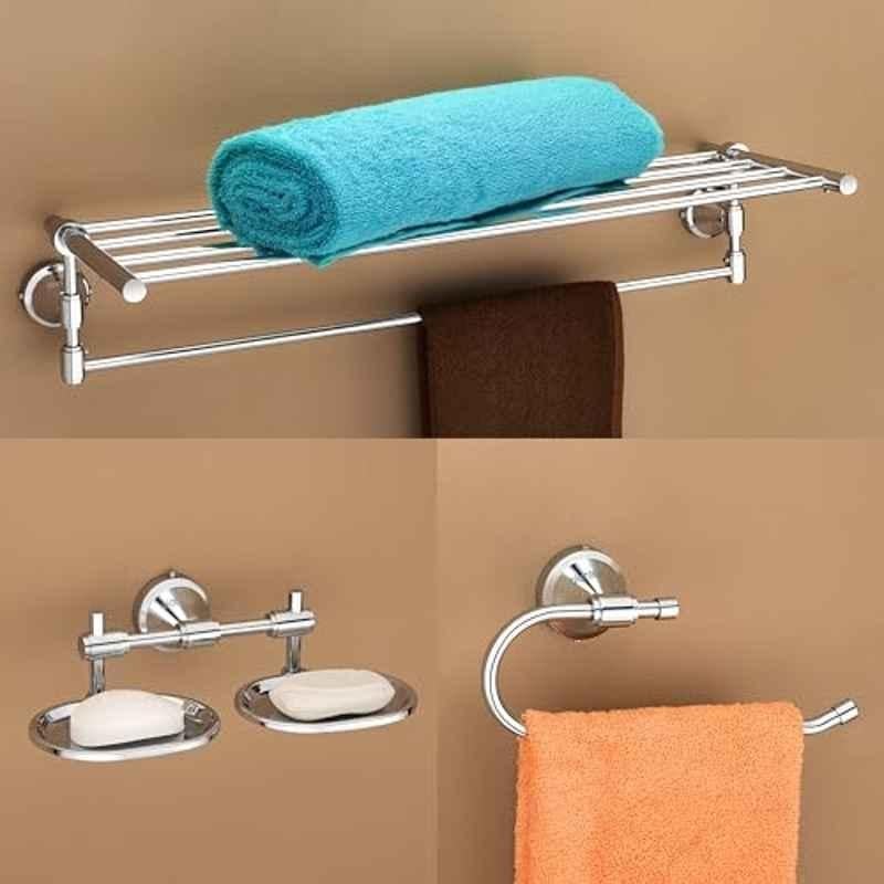 Plantex Niko 3 Pcs Stainless Steel Silver Chrome Finish Bathroom Accessories Set