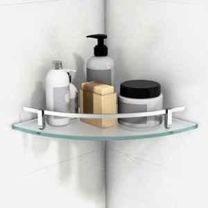 Plantex 9x9 inch Premium Silver Matt Frosted Glass Corner with Brass Railings and Brackets