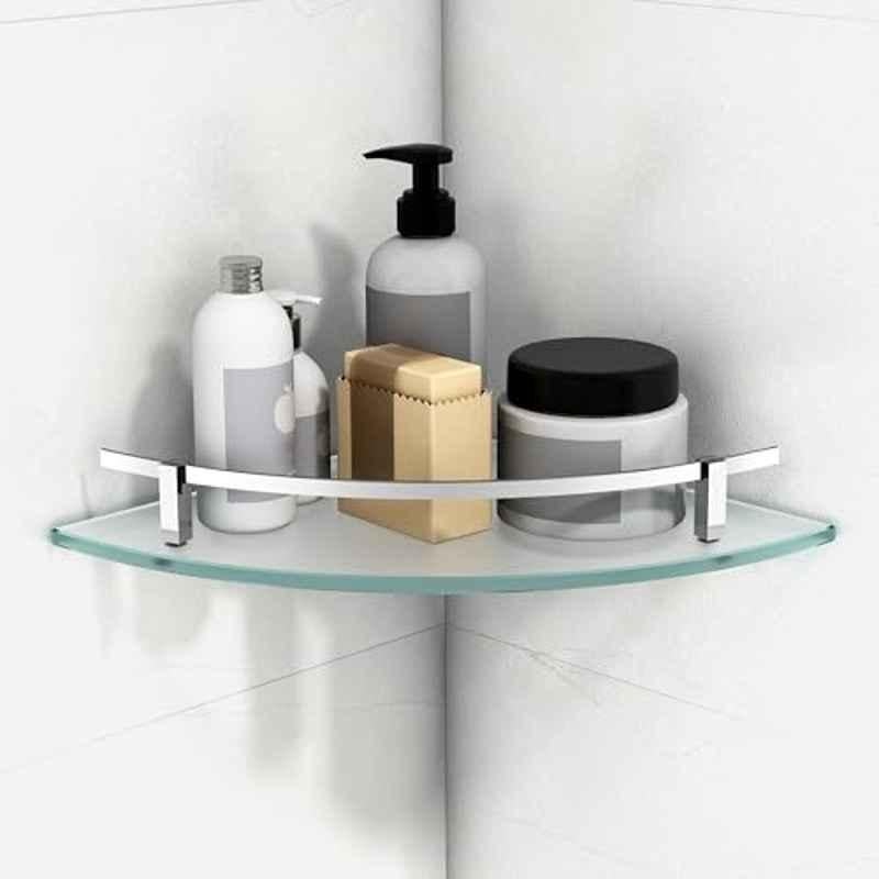 Plantex 9x9 inch Premium Silver Matt Frosted Glass Corner with Brass Railings and Brackets