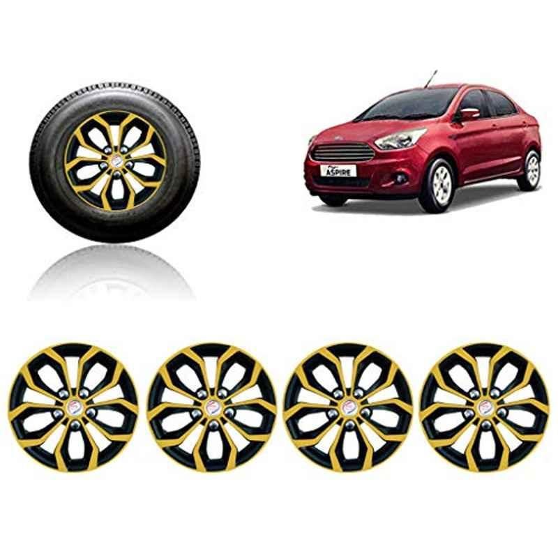 Auto Pearl 4 Pcs 14 inch ABS Golden & Black Car Wheel Cover Set for Ford Aspire