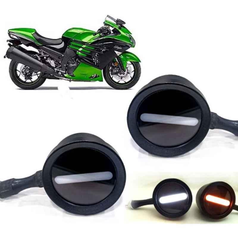 Auto Pearl 2 Pcs 12V Black Bike Front LED Indicator Light Set for Kawasaki Ninja, F232