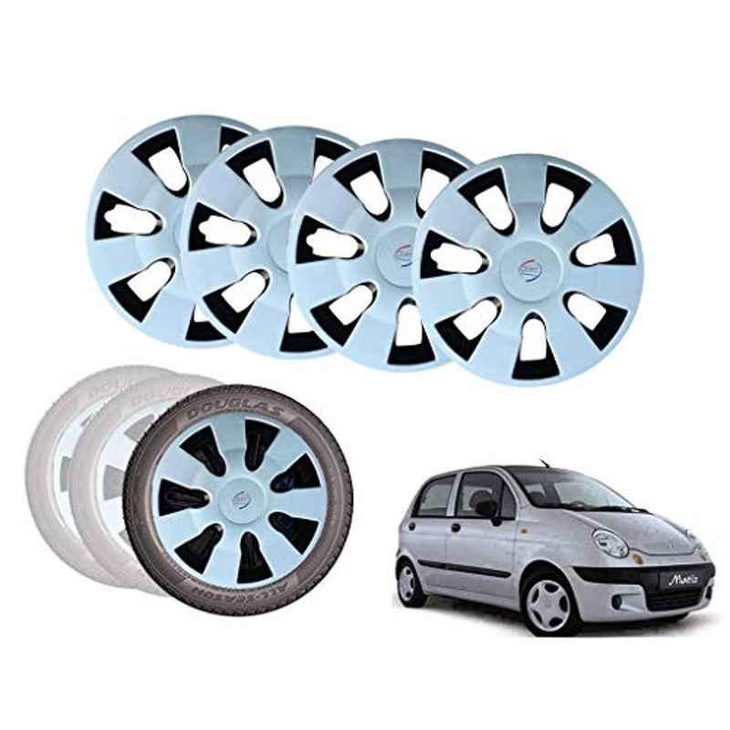 Auto Pearl 13 inch ABS Silver & Black Car Hubcap Wheel Cover with Retention Ring Set for Matiz