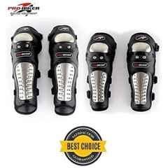 AOW Knee Guard compatible with Pro-xerz 2nd Generation Alloy Steel Elbow Guard Flexible Breathable Adjustable Knee Shin Armor Protector (Black) for Bikers and Riders (Pack of 4 PCS) KN-09