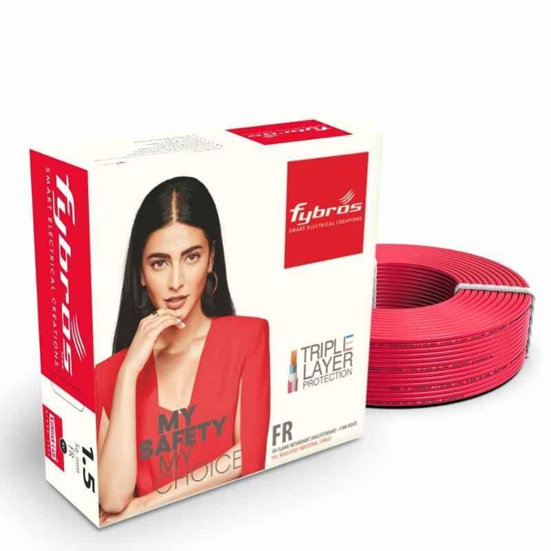 Fybros 1.5 Sqmm 90m Red Single Core FR PVC Insulated Multistrands Industrial Cable, FWC1003