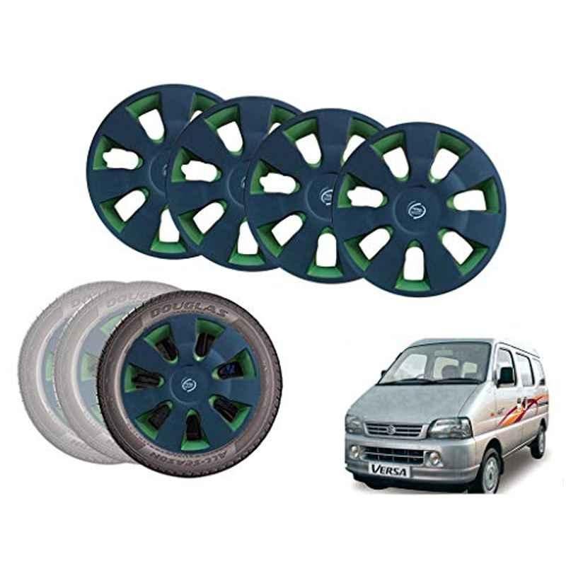 Auto Pearl 13 inch ABS Black & Green Car Hubcap Wheel Cover with Retention Ring Set for Versa