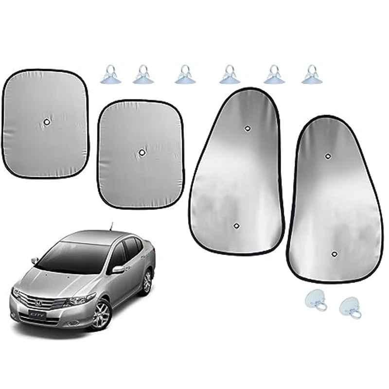 Auto Pearl 4 Pcs Polyester Black & Silver Window Side Sun Shade Set for Honda City i VTEC 2011-2014