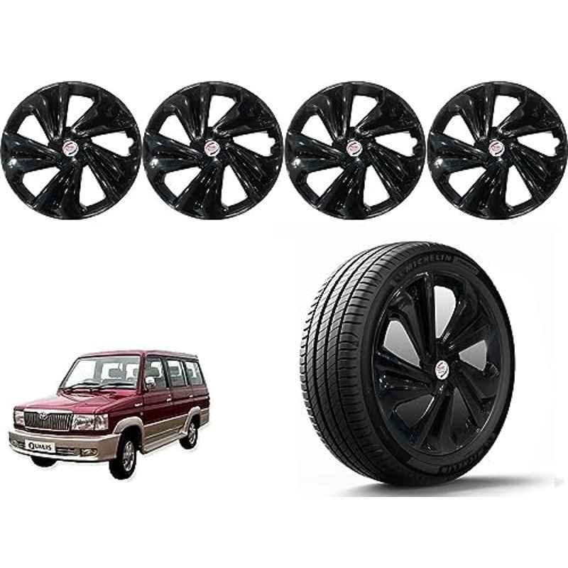 Auto Pearl 4 Pcs 14 inch Polypropylene Black Press Type Car Wheel Cover Set with Retention Ring for Toyota Qualis, 14WC_Tiago_Black_Qualis