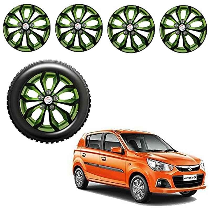 Auto Pearl 4 Pcs 13 inch ABS Black & Green Car Wheel Cover Set for Maruti Suzuki Alto K10 New