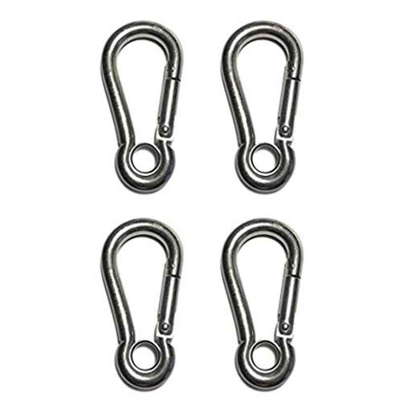 10mm Stainless Steel 316 Spring Hook with Eyelet Carabiner (Pack of 4)