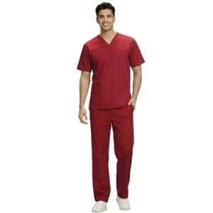Design My Dress Bharat Polyester & Viscose Maroon V Neck Scrub Suit for Men, Size: Medium, 1008