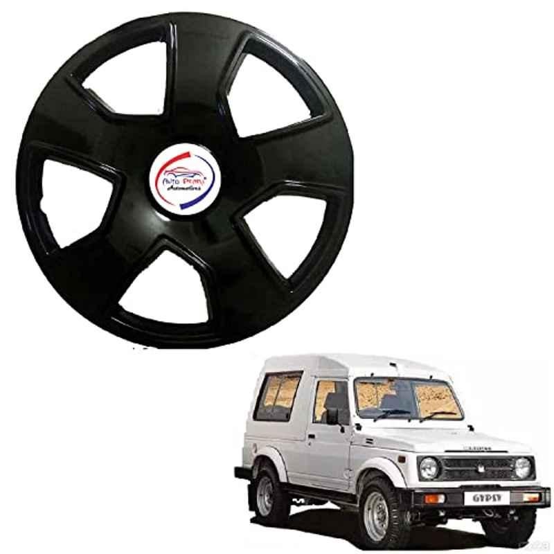 Auto Pearl 4 Pcs 15 inch ABS Black SCB26 Hubcap Wheel Cover Set with Retention Ring for Maruti Suzuki Gypsy