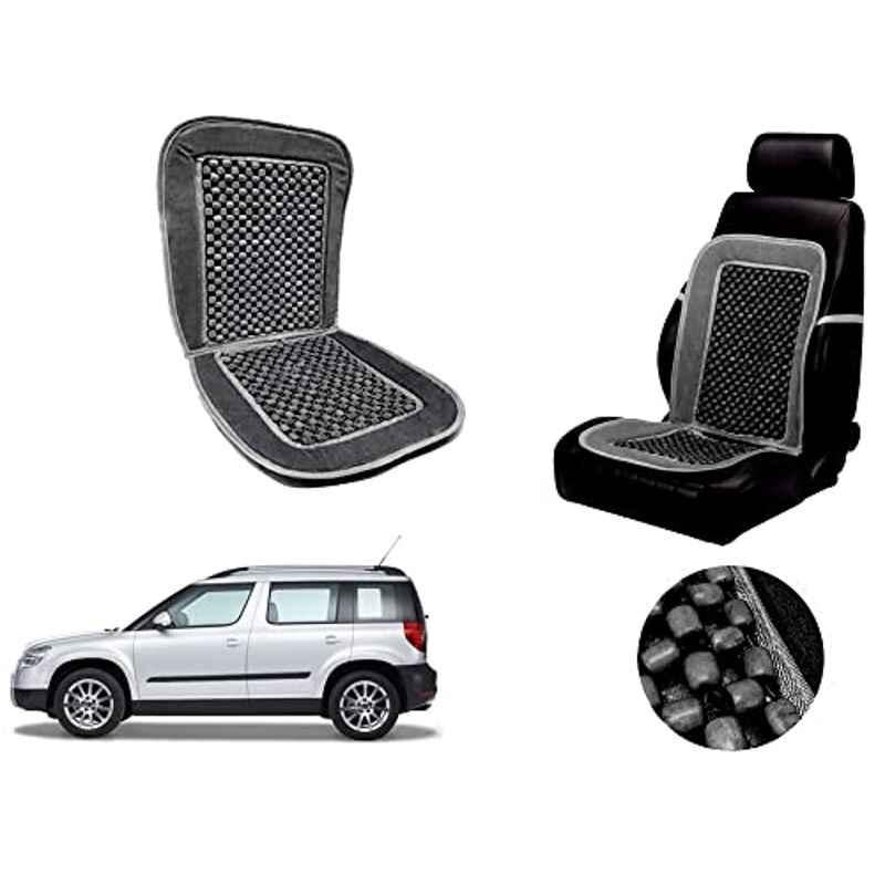 Auto Pearl PU, Velvet & Wooden Beads Grey Rectangular Seat Cushion for Skoda Yeti