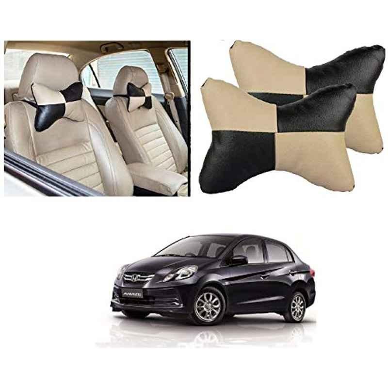 Kozdiko 2 Pcs Black & Beige Car Square Chess Design Neck Rest Seat Pillow Set for Honda Amaze