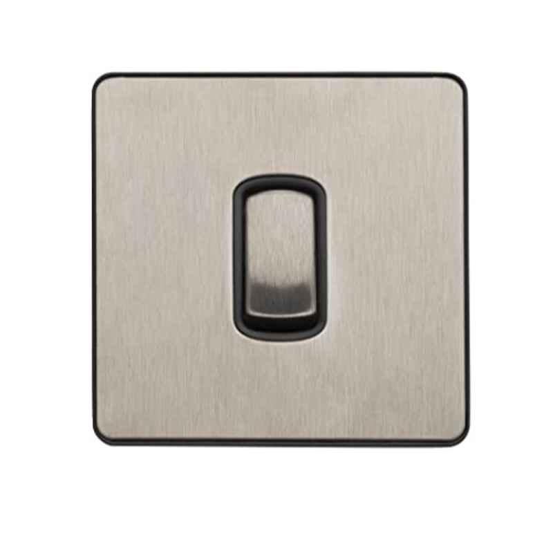Legrand Synergy 10A 1 Gang 1 Pole 2 Way Stainless Steel Brushed Steel Plate Switch, 832001