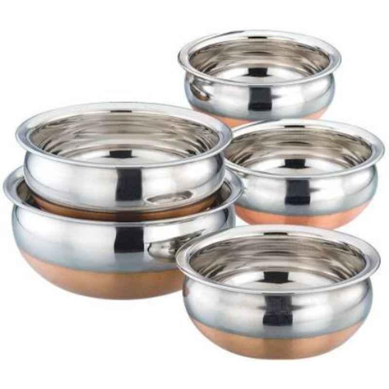 Classic Essentials KAL010-Chetty 5 Pcs Stainless Steel & Copper Induction Base Cookware Handi Set