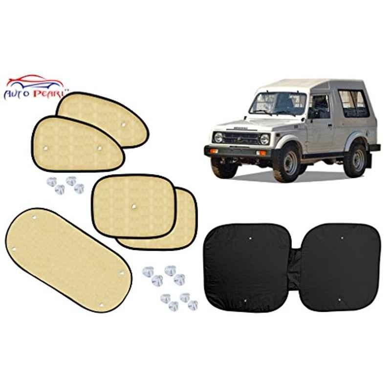 Auto Pearl 6 Pcs PVC & Mesh Beige Window, Front & Rear Sun Shade Set for Maruti Suzuki Gypsy