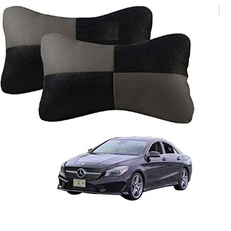 Kozdiko 2 Pcs Leather Grey & Black Neck Rest Car Cushion Pillow Set for Mercedes Benz CLA-Class