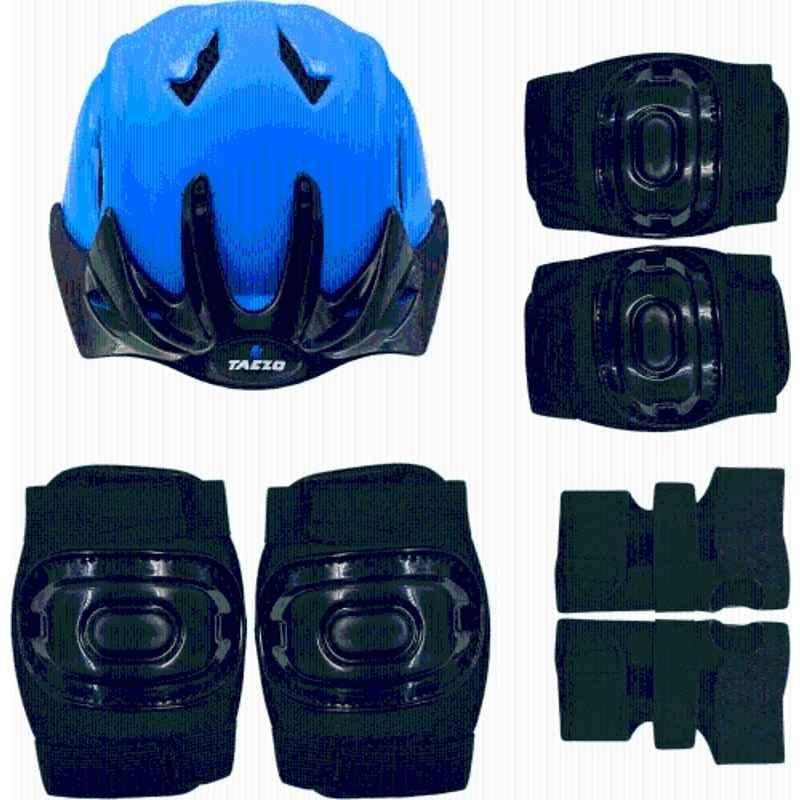 Taezo 7 Pcs 55cm Plastic, Hard Foam & Elastic Blue & Black Skating & Cycling Safety Kit for 6-13 Age Group Kids